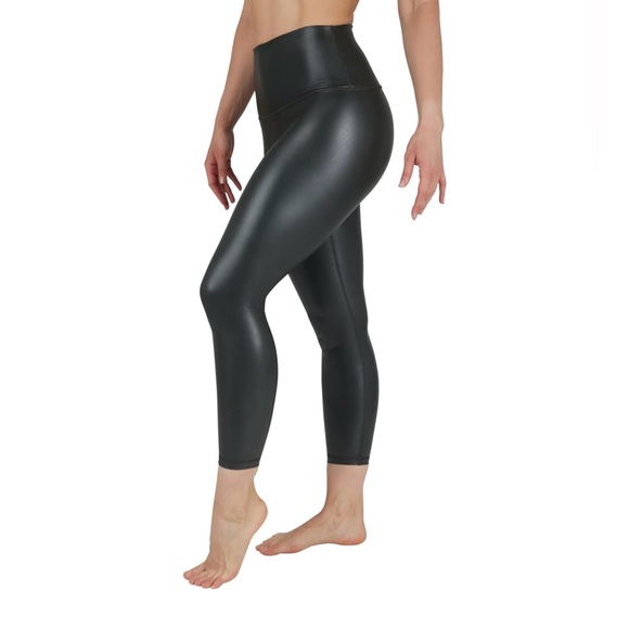 90 Degree Reflex Leather Leggings High Waist Shine Lined Uptown Red Dark Cherry - Picture 1 of 5